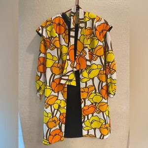 Floral Elegance Long Sleeve Dress - Orange and Yellow